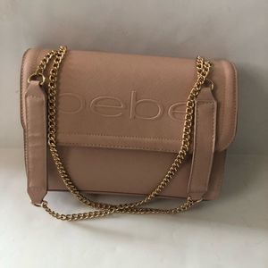 Bebe Women's Pink Polly Flap Gold Tone Chain Strap Crossbody Purse